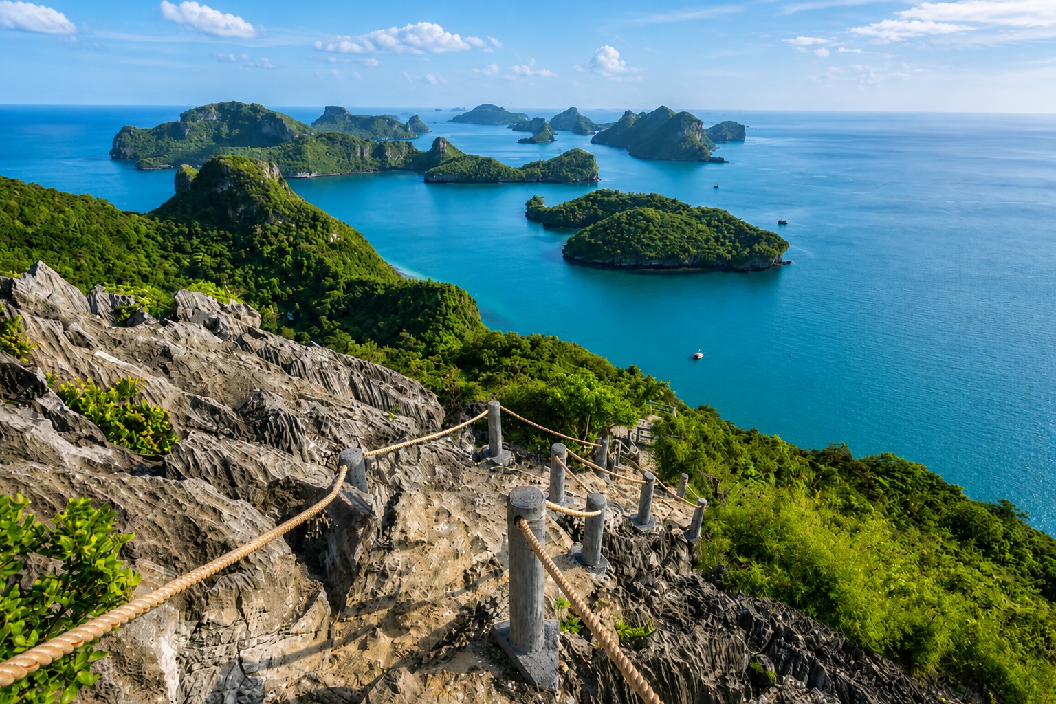 Rocky roped viewpoint trail over the Ang Thong islands