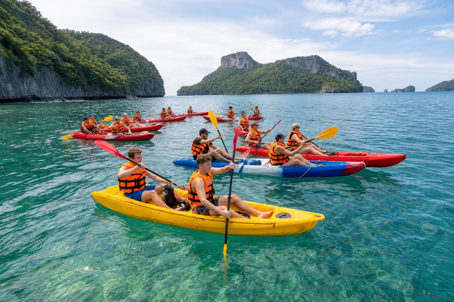 Guided group kayaking in tandem kayaks, Ang Thong Marine Park