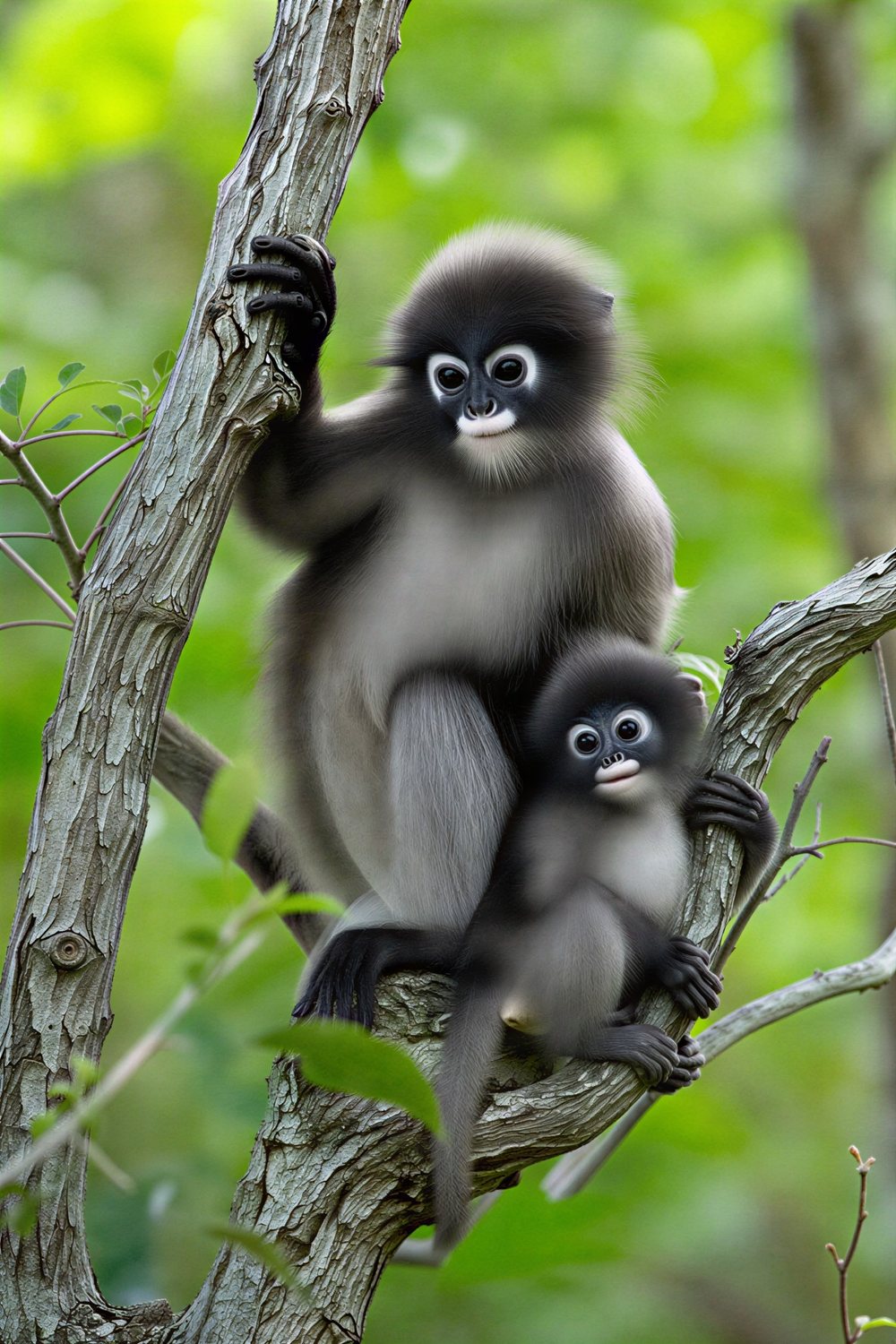 Dusky langur with infant in the forest of Ang Thong Marine Park