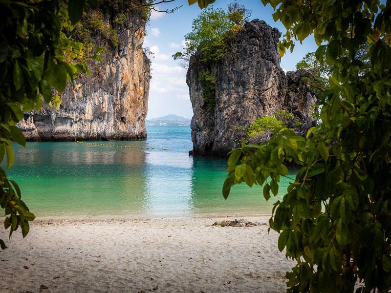 The hidden lagoon at Koh Hong, enclosed by limestone cliffs