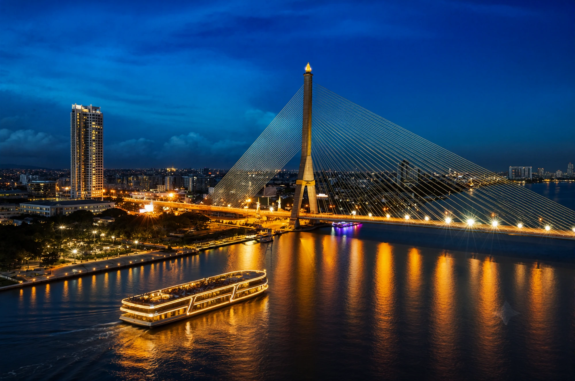 The Rama VIII bridge over the Chao Phraya at blue hour