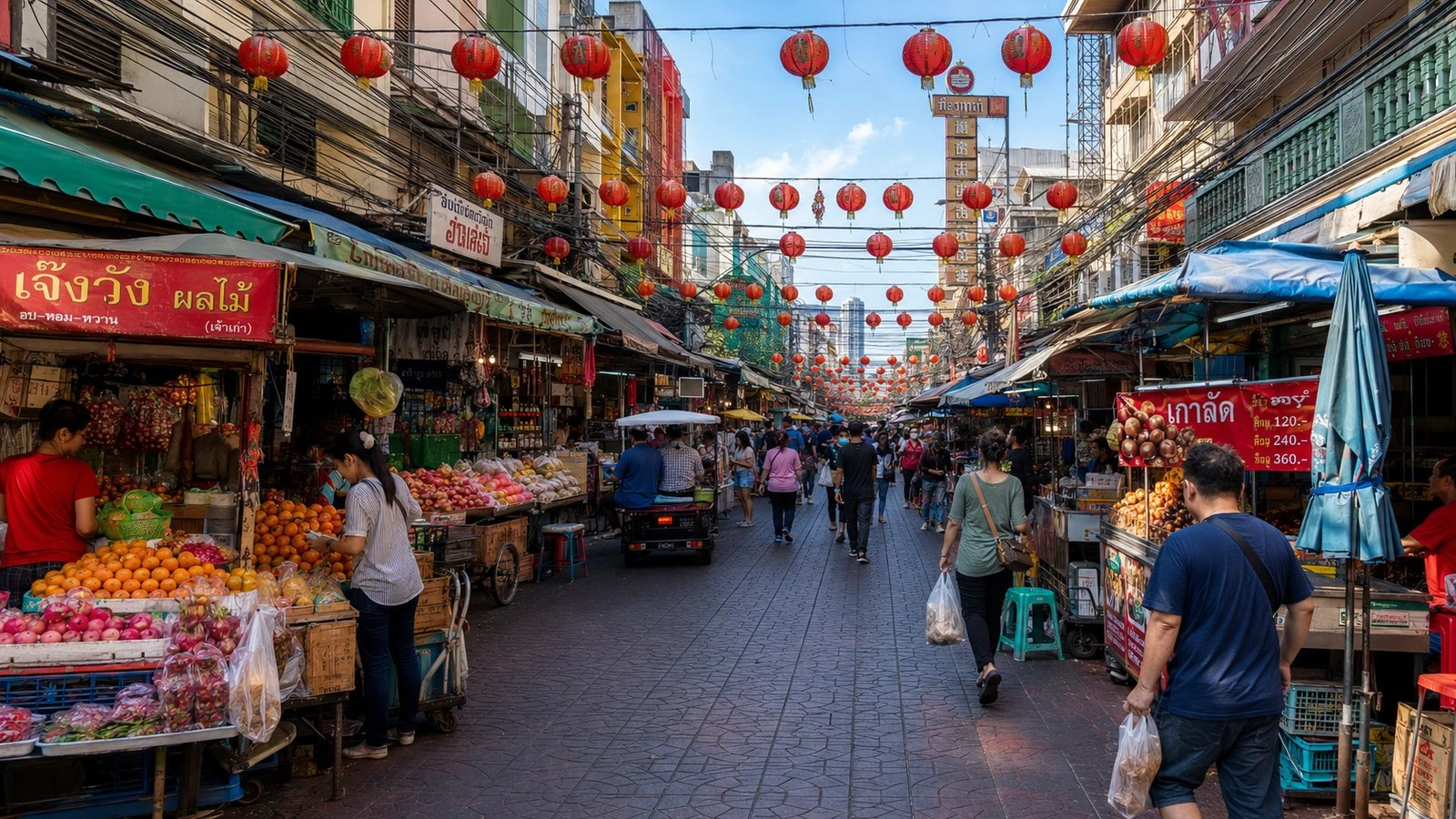 Narrow market alley in Bangkok Chinatown