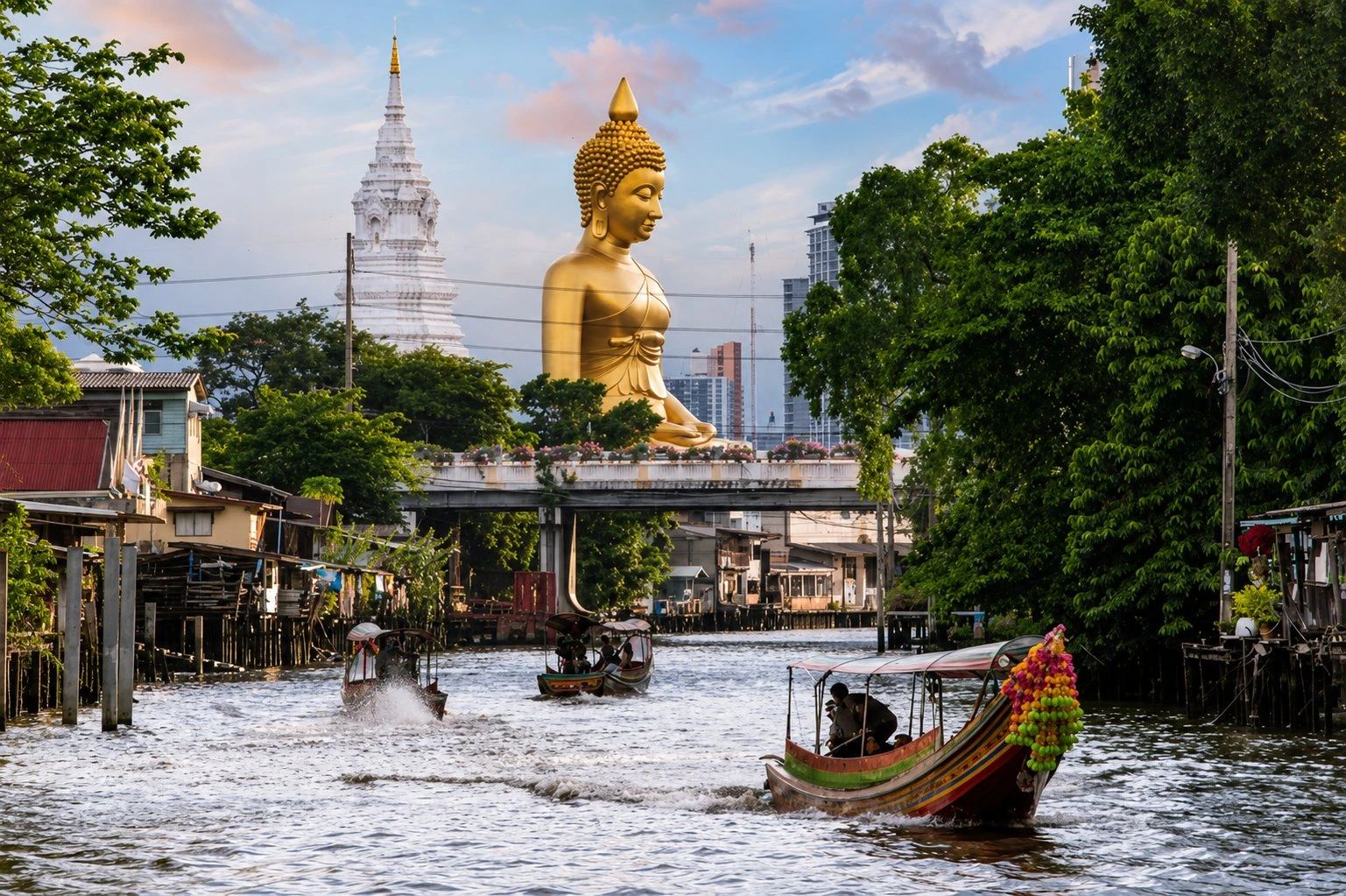 Wat Paknam's green stupa seen from the water
