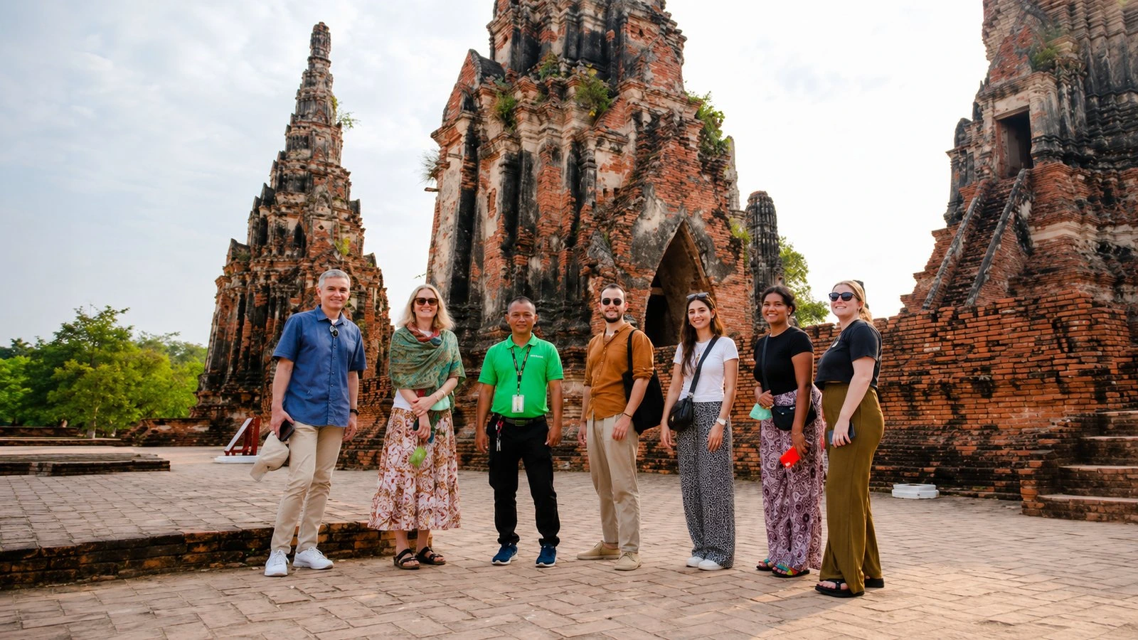 Visitors exploring the temple ruins of Ayutthaya